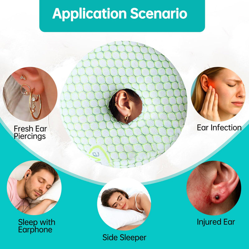Ear Piercing Pillow for Side Sleepers - Donut Pillow with Holes for Ear Pain,Ear Side Sleeping Pillow for Adults CNH Ear Pain Relief Pressure Sores,Cotton O-Shaped Side Sleeping Green Pillow