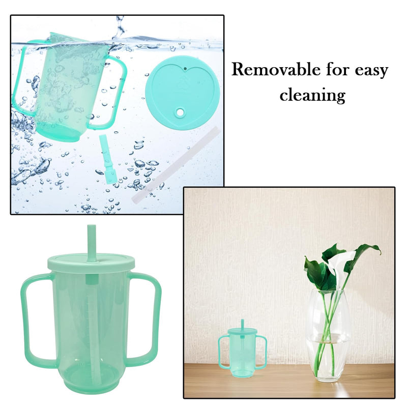KFSCIP Sippy Cup for Adults, Non Spill Drinking Cups for Elderly with Straw and Lid, Spill-Proof Adult Sippy Cups for Bedridden Patients, Hospital and Convalescent Care, Green, 122 * 127mm