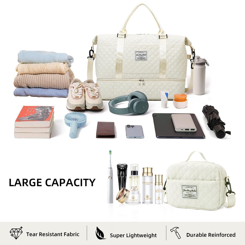 Travel Bags for Women Weekender Travel Duffel Tote Bag Carry on Overnight Bag Personal Item Travel Bag Sports Gym Tote Bag with Toiletry Bag Hospital Bag for Women Labor Delivery Beige