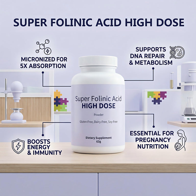 Sentk Super Folinic Acid High Dose Powder - Folinic Acid Supplement with B12 & ATP, Gluten-Free Dairy-Free Soy-Free, Supports Folic Acid Metabolism & Neurodevelopment 63 g（2 Pack ）