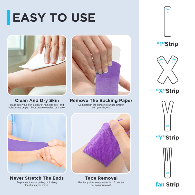 [Australia] - OK TAPE Kinesiology Tape Pre Cut Strips Bulk (150 PCS),Elastic Cotton Latex Free Hypoallergenic Athletic Tape Roll for Muscle Joint Knee,Waterproof k Tape 2in×10in/PCS Purple 150 PCS 