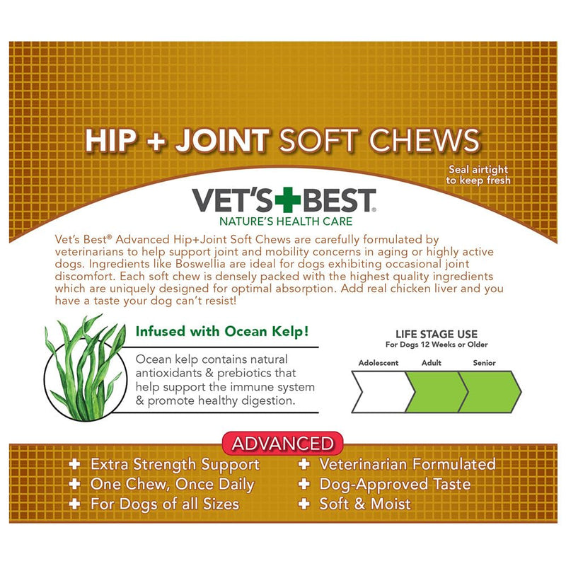 Vet's Best Hip & Joint Soft Chew Dog Supplements | Formulated with Glucosamine and Chondroitin to Support Dog Joint and Cartilage Health | 30 Day Supply Advanced Formula - PawsPlanet Australia