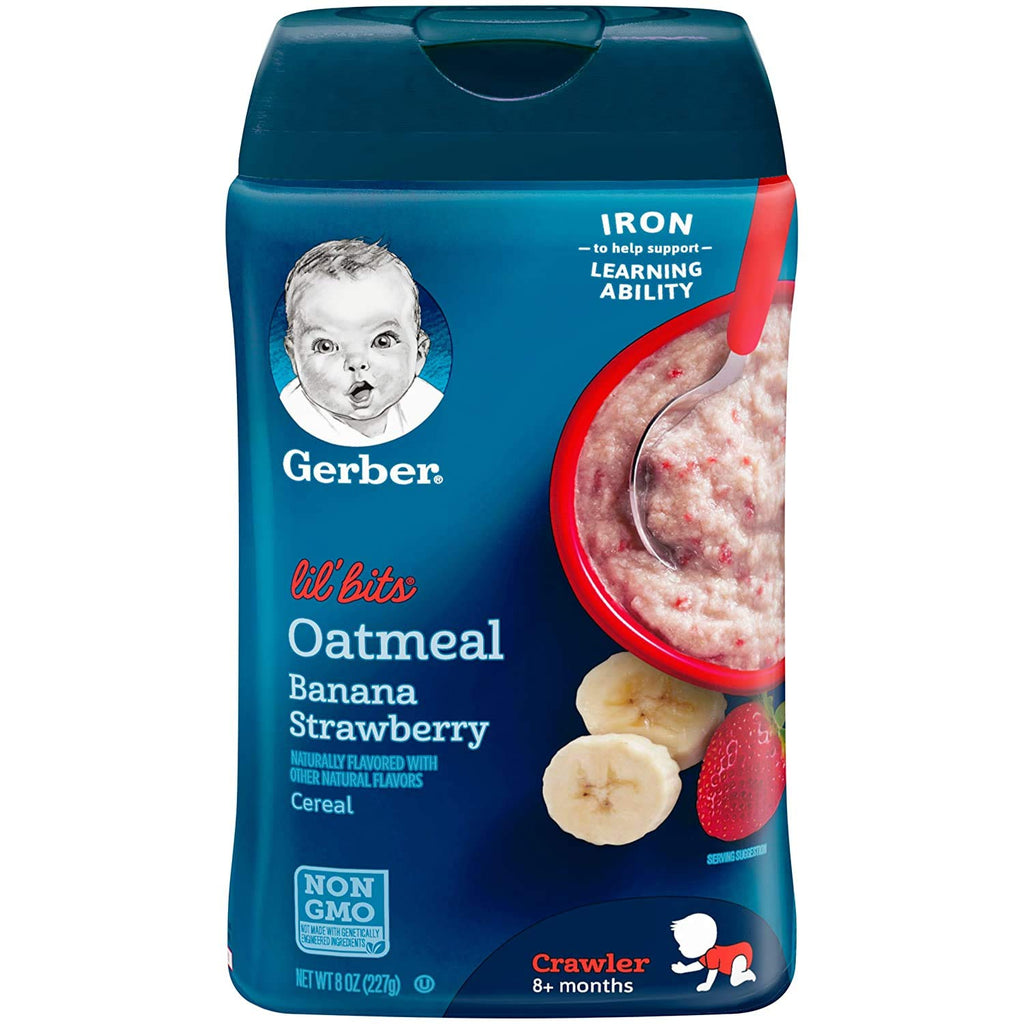 Gerber Lil' Bits Baby Cereal, Oatmeal Banana Strawberry, 8 Ounce (8 oz (Pack of 2))