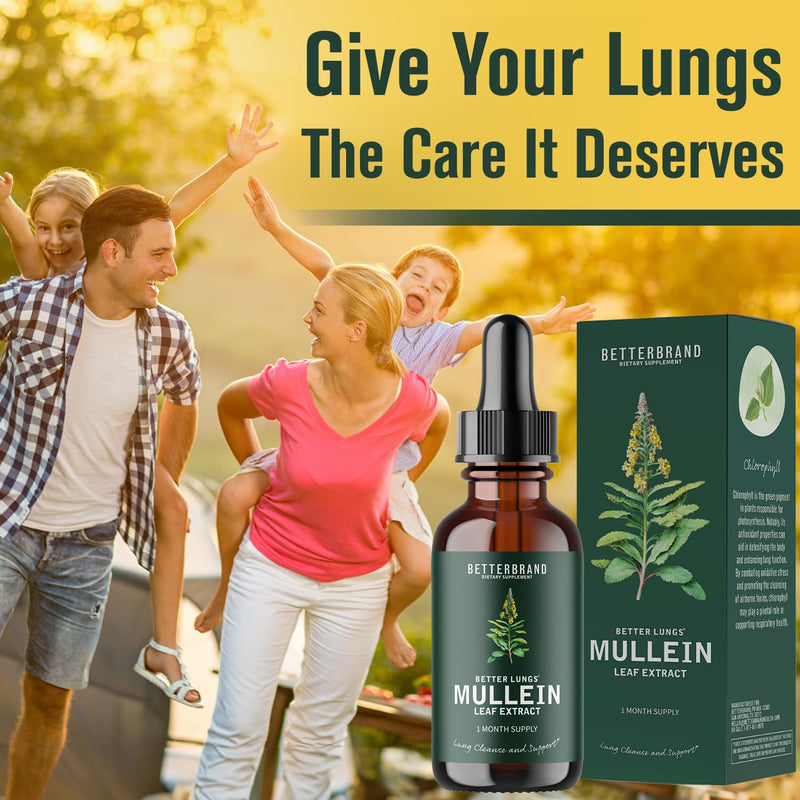 [Australia] - Betterbrand BetterLungs Mullein Leaf Extract - Support Lung Cleanse & Respiratory Function for Healthy Breathing - Natural Supplement, Tincture Drops | Non-GMO, Vegetarian | 1 Month Supply 
