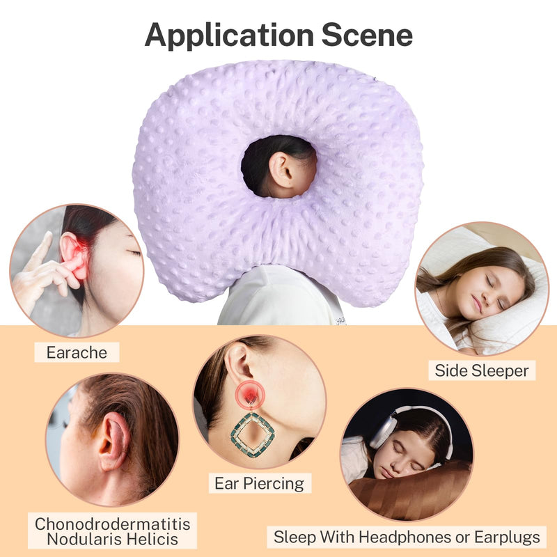 [Australia] - Ear Piercing Pillow for Side Sleepers with an Ear Hole - CNH and Ear Pain Ear Inflammation Pressure Sores, Washable and Adjustable Ear Guard Pillow with Cotton Polyester (Purple) 