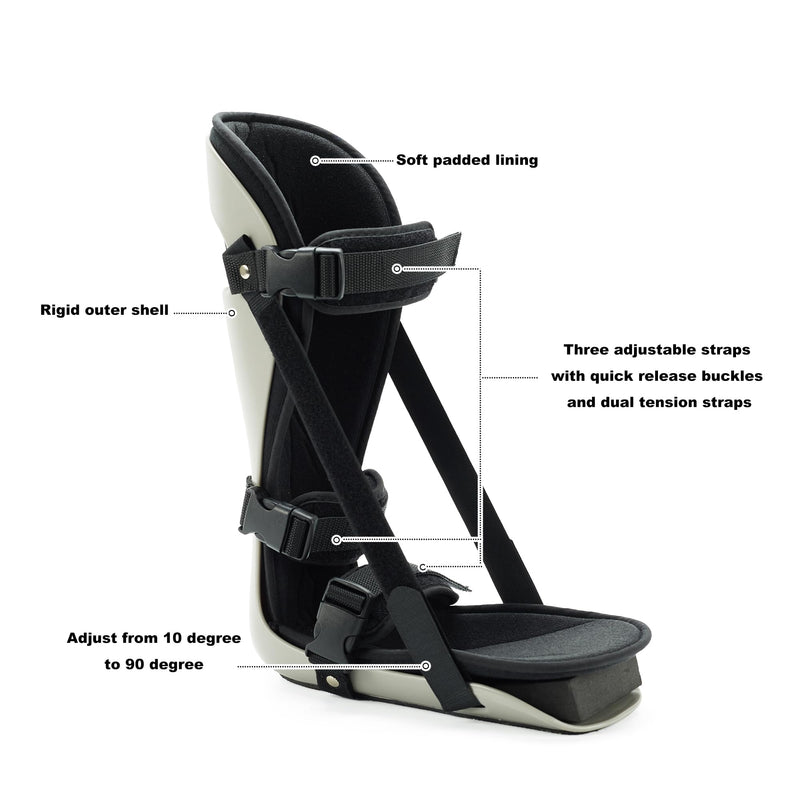 [Australia] - Plantar Fascitis Night Splint Adjustable Leg Support Brace for Fascia, Tendon and Calf Stretching, Heel and Bone Spur, Arch Pain Treatment Fit Right or Left Foot, Grey, Medium 