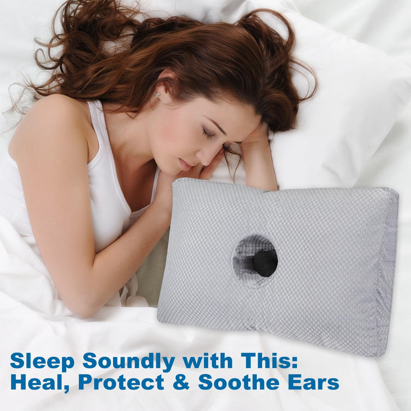 [Australia] - Ear Piercing Pillow for Side Sleepers with a Big Hole, Adjustable Height Ear Pillows for Ear Pain CNH, Pain Relief Sleeping, Skin-Friendly & Washable Pillowcase (20 x 13 x 4.5 inches - Gray) 