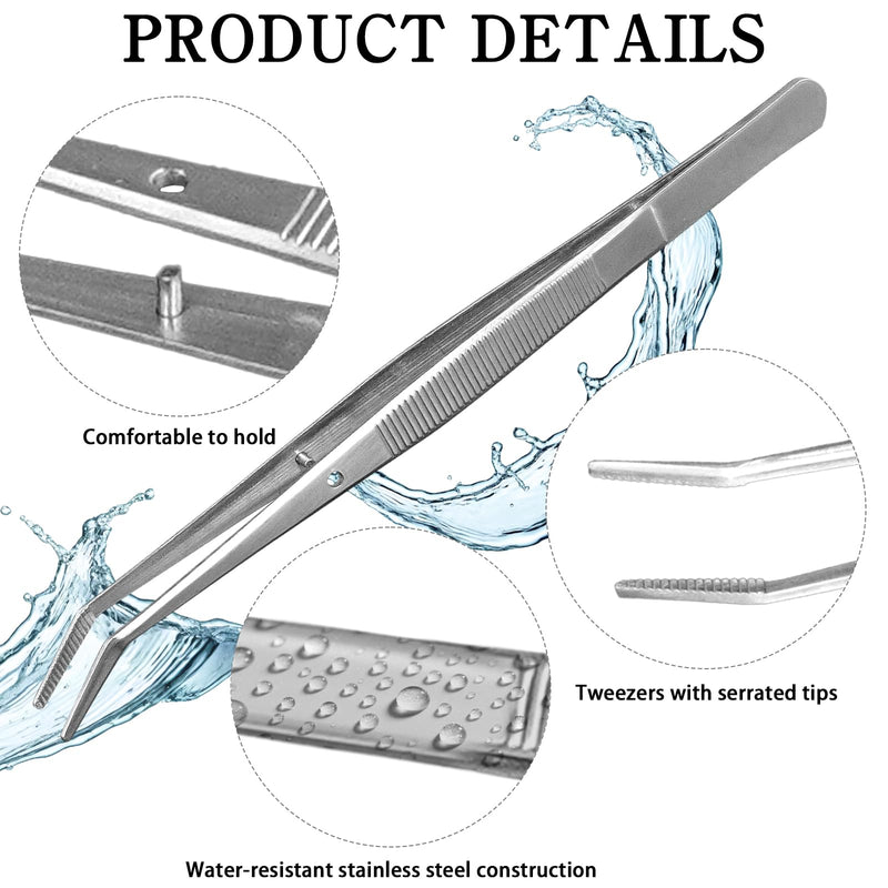 12 Pcs Stainless Steel Tweezers Multipurpose Sewing Machine Forceps Bulk with Curved Serrated Tip for Crafting (Silver)