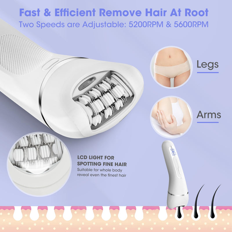 [Australia] - Epilator for Women, 7 in 1 Epilator Hair Removal for Women, Shaver, Bikini, Face Razor, Facial Brush, Face Massage and Body Exfoliator, Waterproof Painless Lady Shaver (White 227) 