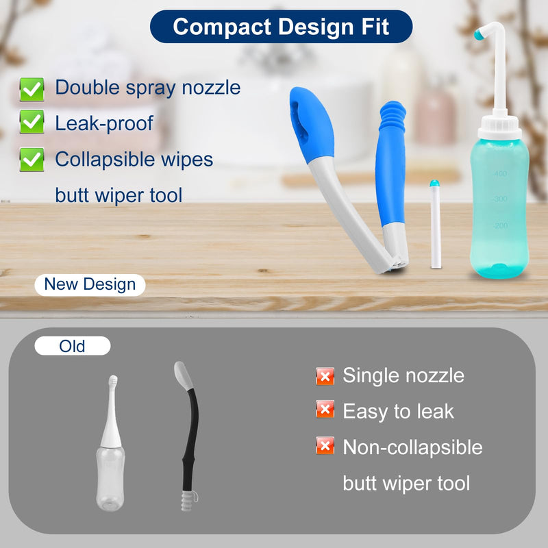 [Australia] - Foldable Toilet Aids Set for Wiping - 2PC Personal Hygiene Kit with Collapsible Butt Wiper & Dual-Nozzle Peri Bottle, for Post-Surgery Recovery, Elderly, Overweight, Mobility Challenges and Travel 