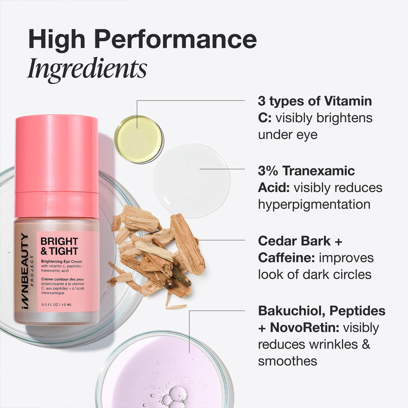 Innbeauty Project Bright & Tight Refillable Eye Cream, 0.5 oz (15 ml) | Targets dark circles and brightens with Vitamin C and caffeine