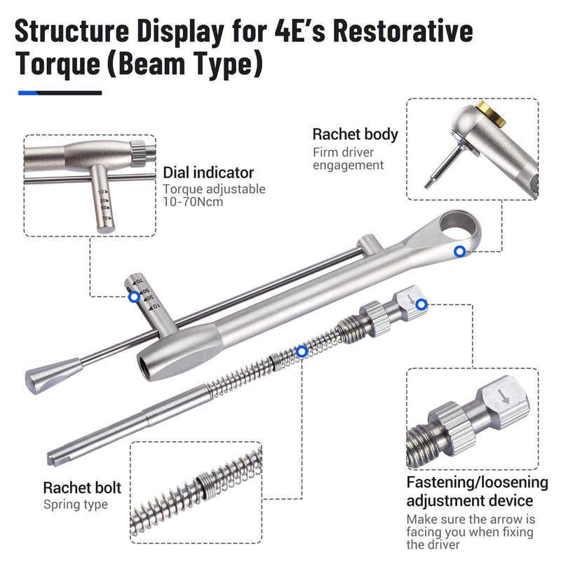 [Australia] - 4E 4E'S USA Dental Implant Torque Wrench Set: Universal Prosthetic Kit with Torque Adjustable Ratchet & Screwdrivers 16pcs, 10-70Ncm, Fully Autoclavable 