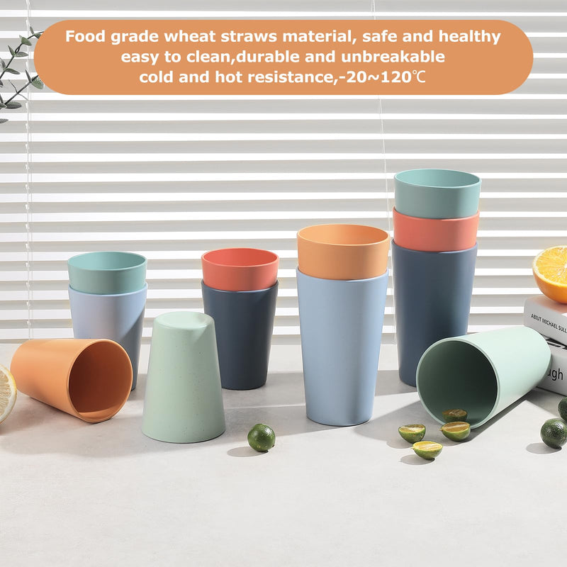 [Australia] - Set of 12 Wheat Straw Cups, 6 Pcs 20 oz & 6 Pcs 12 oz Unbreakable Drinking Cups, Reusable Plastic Cups Sets, Water Glasses Tumblers, Microwave & Dishwasher Safe, Bpa Free, 6 Colors 