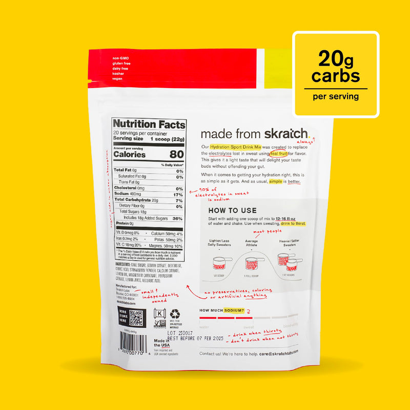 [Australia] - Skratch Labs Hydration Powder | Sport Drink Mix | Electrolytes Powder for Exercise, Endurance, and Performance | Strawberry Lemonade | 20 Servings | Non-GMO, Vegan, Kosher 20 Servings (Pack of 1) 