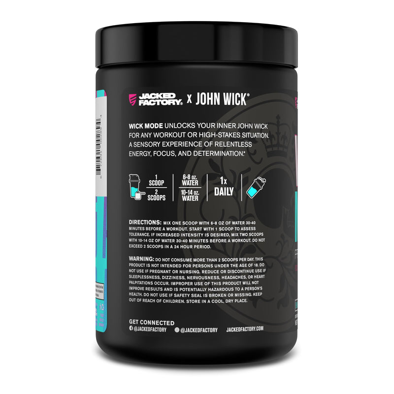 [Australia] - Jacked Factory X John Wick - Wick Mode Pre Workout Powder - Intense Energy, Battle-Ready Focus, Unstoppable Commitment, and Sheer Will - 40 Servings, Baba Yaga Blue Raz 