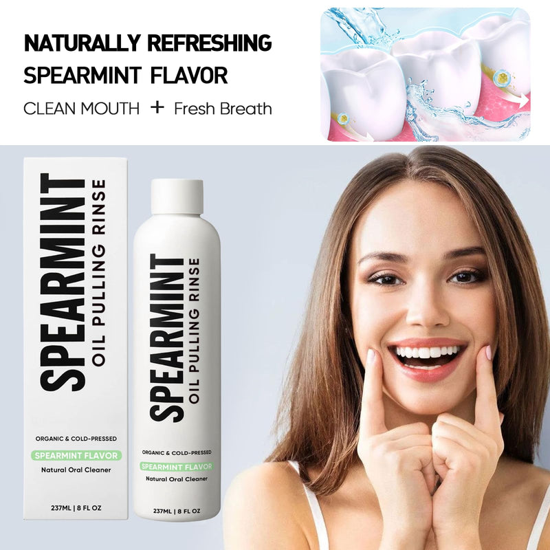 Spearmint Oil Pulling Rinse – with Organic Cold-Pressed Coconut Oil ＆ Mentha Haplocalyx Oil, Natural Mouthwash for Fresh Breath, Healthy Gums & Teeth Whitening, 8 fl oz (1)
