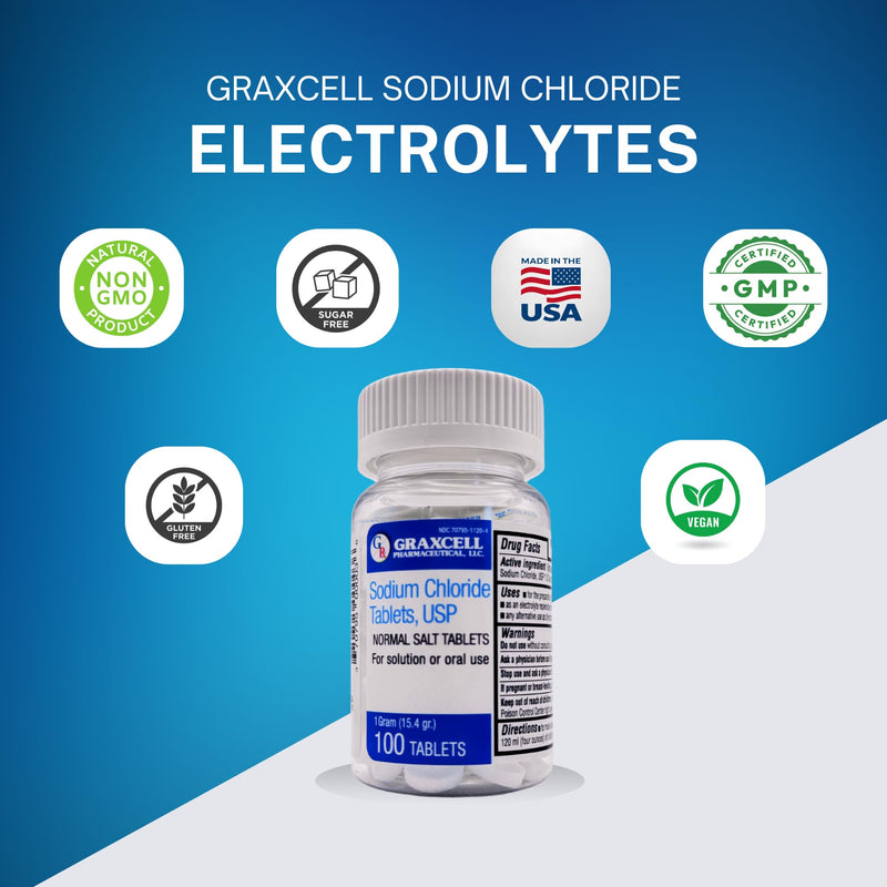 [Australia] - Sodium Chloride Tablets 1gm | Electrolyte Salt for POTS Syndrome and Dysautonomia Support | Rapid Rehydration| 15.4gr. | 100 Count | Made in The USA 