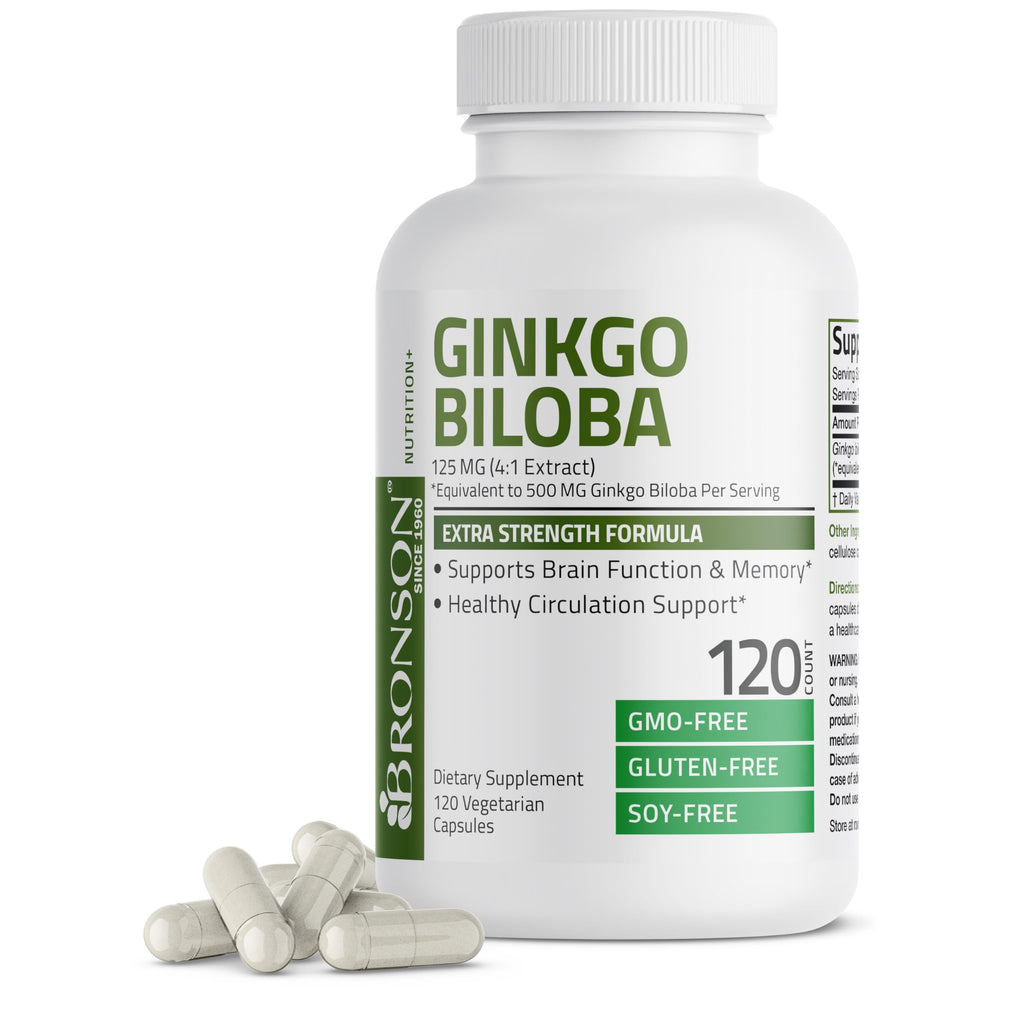 Bronson Ginkgo Biloba Extra Supports Brain Function & Memory Support, 120 Vegetarian Capsules Unflavoured 120 Count (Pack of 1)