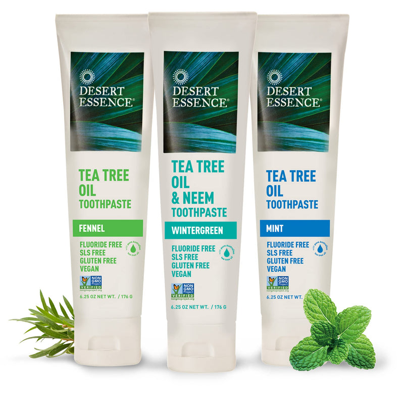 [Australia] - Desert Essence Tea Tree Oil Toothpaste - Mint - 6.25 Oz - Pack of 2 - Refreshing Taste - Deep Cleans Teeth & Gums - Helps Fight Plaque - Sea Salt - Pure Essential Oil - Baking Soda 12.5 Ounce (Pack of 1) 