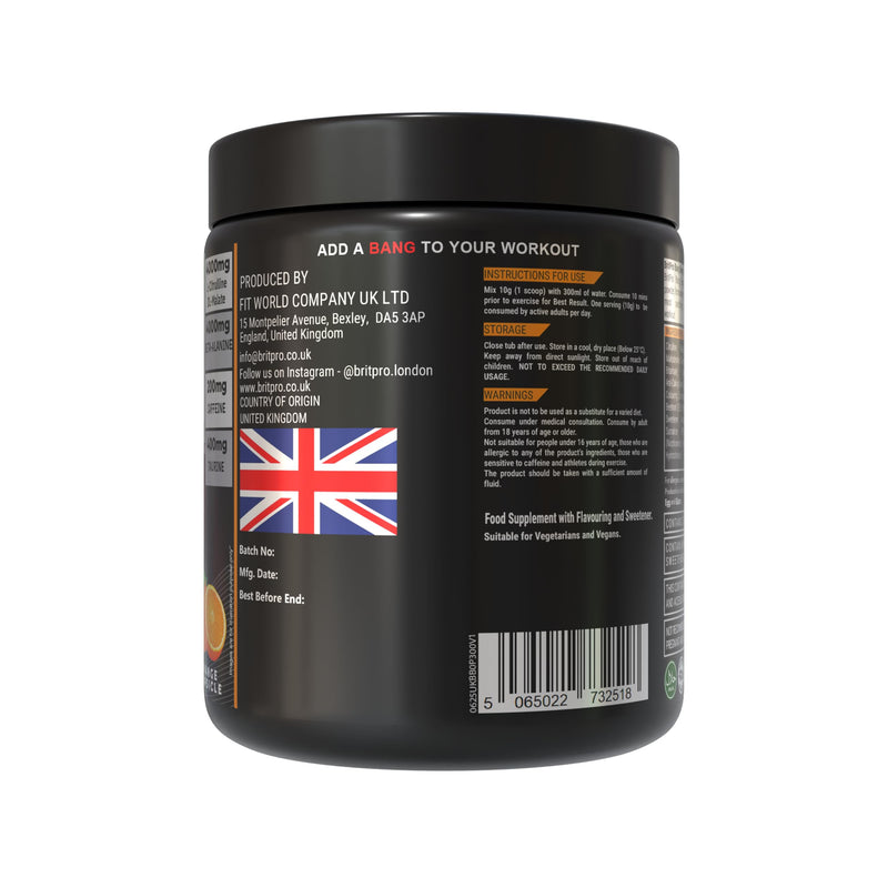 Bang Bang Pre-Workout, 300g - Orange Popsicle Flavour - High-Intensity Pre Workout, Focus & Endurance, Muscle Pump - Clean Energy, No Crash - Made in the UK