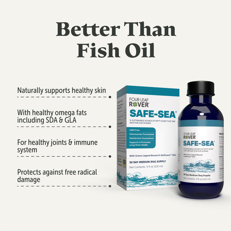 Safe-Sea - Veterinarian Formulated Omega 3 for Dogs with Green Lipped Mussel Oil, Ahiflower Oil and Astaxanthin - Sustainable Alternative to Dog Fish Oil - for Healthy Skin & Joints - PawsPlanet Australia