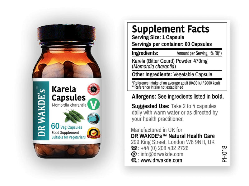 [Australia] - DR WAKDE'S Karela Capsules (Bitter Gourd, Bitter Melon, 60 Veg Caps, Plant-Based Supplement, Ayurvedic Herb, All Natural, Vegan) 