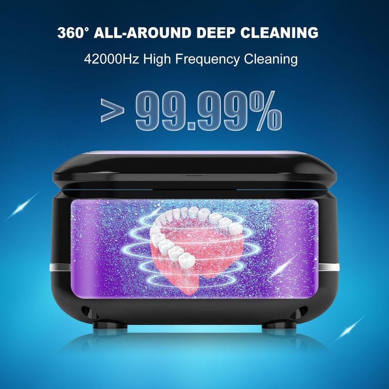 [Australia] - Ultrasonic Retainer Cleaner, Denture Cleaner Machine, Portable Sonic Cleaner Pod for Denture, Mouth Guard, Aligner, Night Guard, 180ML/42kHz Jewelry Cleaner Dark Black 