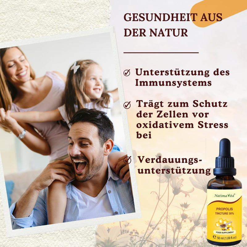 [Australia] - Propolis tincture 30% - 50 ml - Pure high-dose propolis drops - 100% natural - Propolis extract - Practical pipette - Support the immune system - NatimaVita 50 ml (pack of 1) 