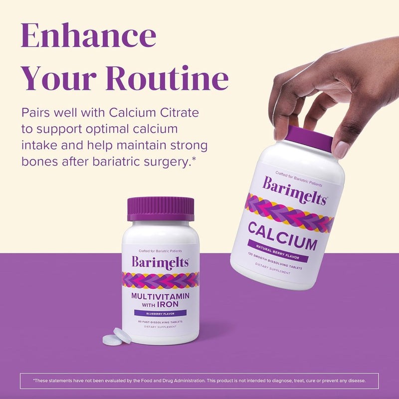 BariMelts Bariatric Multivitamin with Iron - 1 Month Supply (60 Fast-Dissolving Tablets) - Sugar-Free - Post-Op Bariatric Vitamins - Natural Blueberry Flavor 60 Count (Pack of 1)