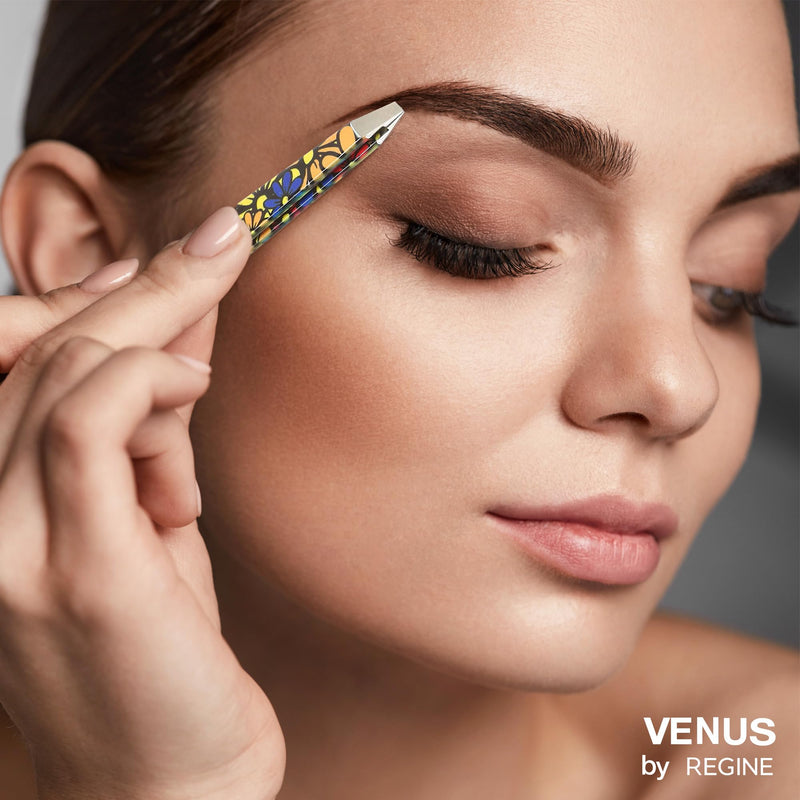 Venus by Regine Slant Tweezers - Handmade Precision Tool for Women & Men, 25-Degree Angle for Shaping Eyebrows & Grooming Facial Contours, Suitable for Eyebrow & Facial Hair Removal (Large Flowers) Large Flower