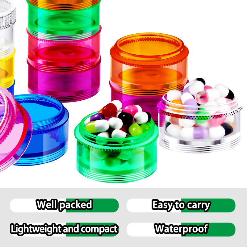 Sieral 8 Pieces 7 Days Stackable Pill Organizer Round Weekly Containers | Tower Design with Secure Lids, 7 Individual Cases per Set for Travel, Ideal for Medications Vitamins Supplements Storage