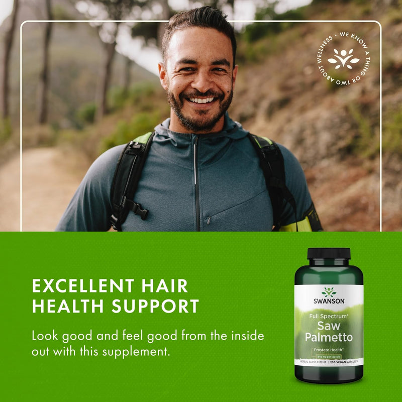 [Australia] - Swanson Saw Palmetto - Herbal Supplement Promoting Male Prostate Health Support - Natural Hair Supplement & Urinary Health Support (540 mg 250 Capsules) (2 Pack) 