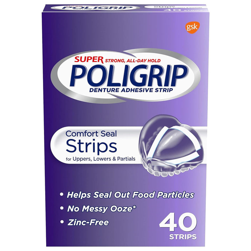 Super Poligrip Denture Adhesive Comfort Seal Strips-40 ct (Pack of 3)
