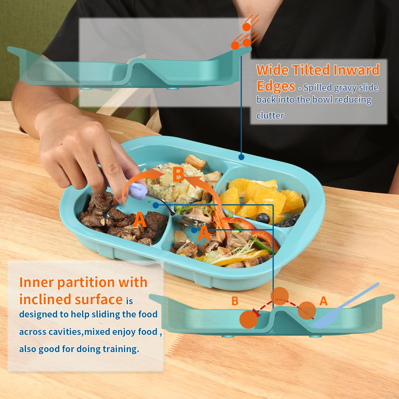 [Australia] - Adaptive Utensils Plates with Extra Wall,Non-slip&Spill-proof Melamine Plate for Dementia,Stroke, Tremors,Self-Feeding Dinnerware for Elderly (Melamine 4-Compartment Divided Plates) Melamine 4-Compartment Divided Plates 