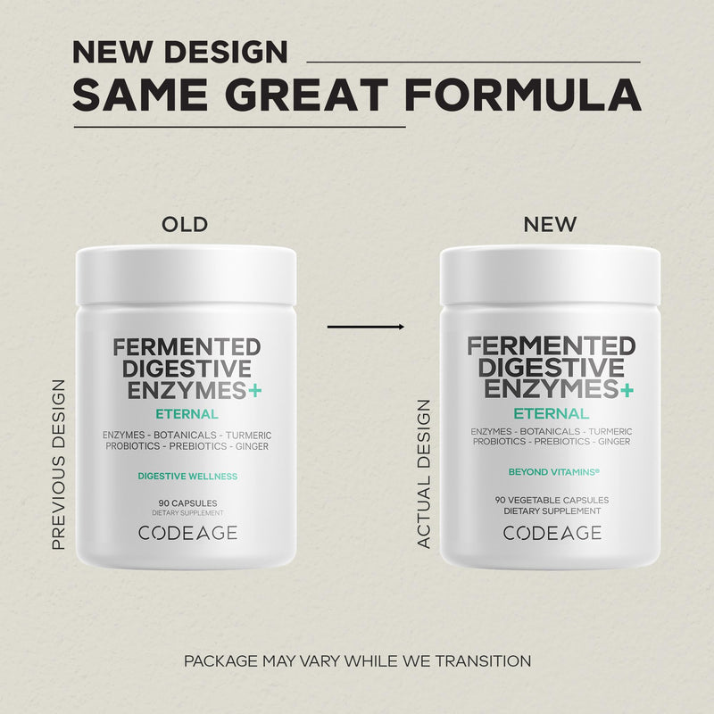 [Australia] - Codeage Fermented Digestive Enzymes Supplement 3-Month Supply - 14 Digestive Enzymes, Probiotics, Prebiotics, Fermented Botanicals, Plant-Based Multi Pancreatic Enzymes - 1 Capsule a Day - 90 Capsules 90 Count (Pack of 1) 