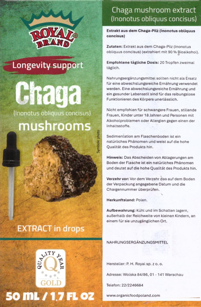 Chaga Extract Drops 50 ml / Chaga Mushroom / Better Than Chaga Mushroom Capsules / Liquid Extract Drops / 1.7 FL OZ