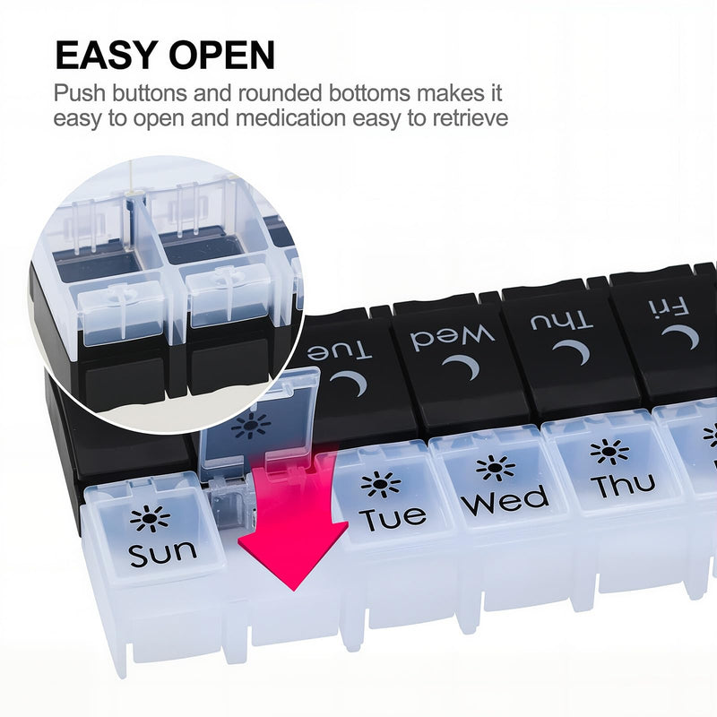 XL Weekly Pill Organizer Twice a Day, Arthritis Friendly（B&W） | AM PM Travel 7 Day Pill Box Case, Large Pill Case to Hold Vitamins, Fish Oil,Supplements and Medication Day & Night
