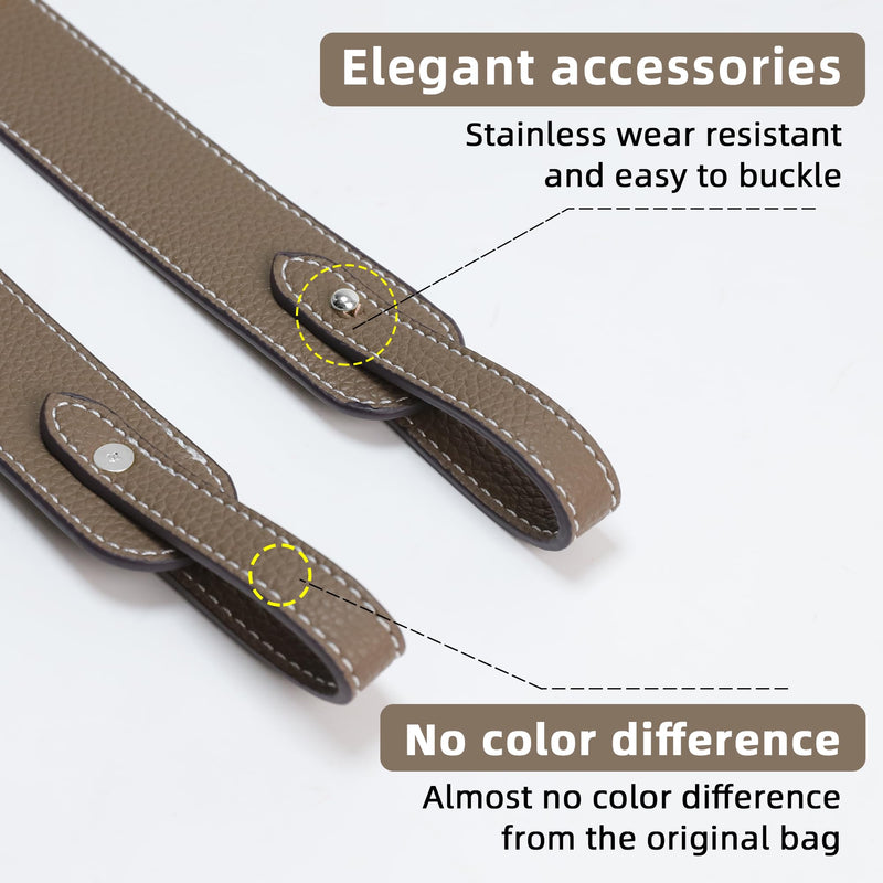 TC Leather Strap for Hermes Picotin/Lindy/Evelyne Bag (Etoupe Grey) | 【39.4 Inch Long, 1.5 Inch Wide, Silver Studs】 Etoupe Grey (Silver Studs) 【1.5 inch Wide】 39.4inch long