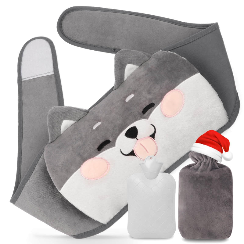 [Australia] - Hot Water Bottle Belt, Fesaizwi 1L Hot Water Bottle Belt 3 in 1 Portable PVC Hot Water Bottle, Hot Water Bottle with Soft Cover and Waist Cover, for Neck and Shoulder Back Legs Gray Puppy 