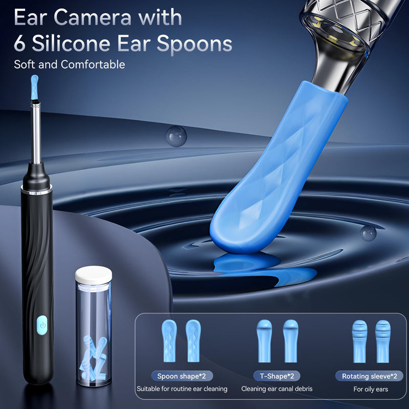 [Australia] - Ear Wax Removal Tool Camera, Ear Cleaner with Camera, 1080P HD Ear Camera and 6 LED Light, Ear Wax Removal Kit with 6 Ear Pick, 6 Pcs Ear Set, Ear Camera Wax Removal for iOS & Android, Black 