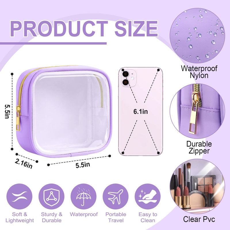 10 Pcs Initial Clear Makeup Bags Mini Personalized A-Z Preppy Patch Chenille Letter Cosmetic Bag Preppy Nylon Makeup Bag Small Pouch Waterproof Toiletry Bags for Women Wedding Bride Gift(Clear) Macaron Colors