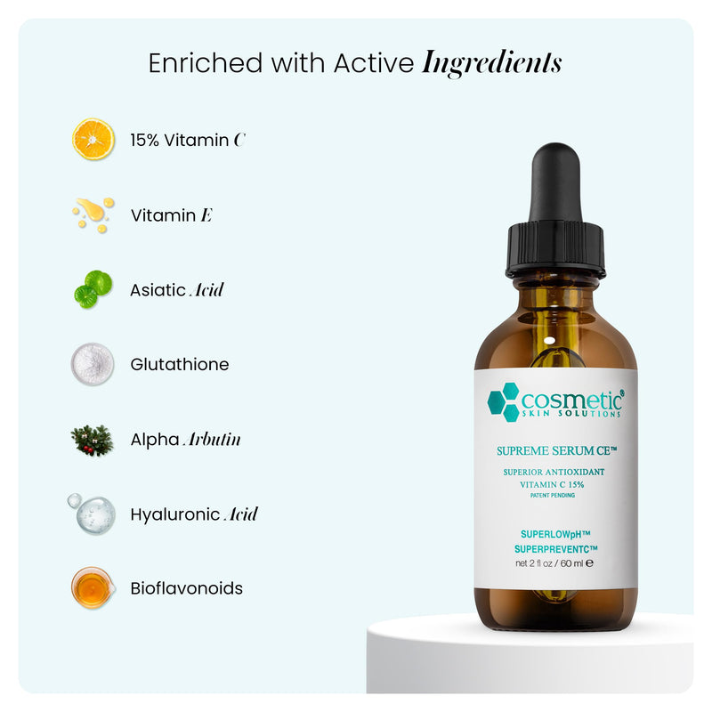 Supreme Serum CE – Vitamin C Face Serum with Vitamin E & Hyaluronic Acid – Antioxidant Rich Anti-Aging & Hydrating Formula – 1 fl oz 1 Fl Oz (Pack of 1)