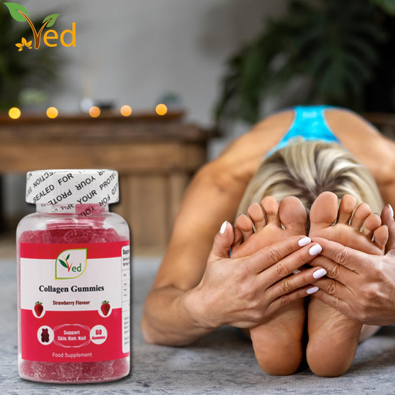 Ved Collagen Gummie Chew Gummies Strawberry Flavour, Raw Unfiltered Collagen Gummies with Vitamin C, Vitamin E, Health Supplement for Men and Women- 60 Chews 30 Days’ Supply