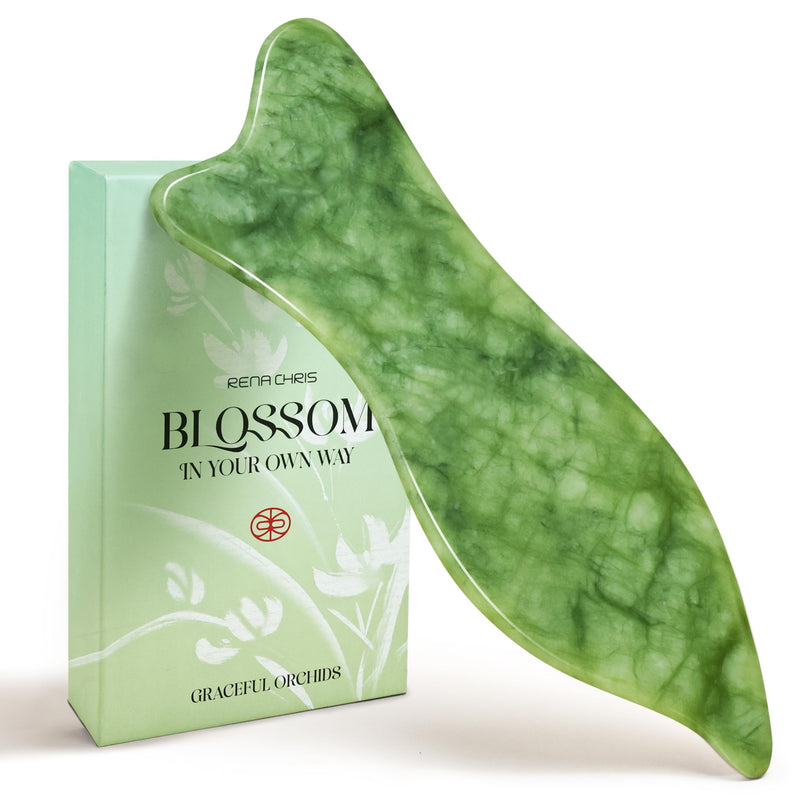 [Australia] - Rena Chris Natural Jade Gua Sha Facial Tools - Acupressure & Gua Sha for Face Massage, Jawline Sculpting, Puffiness Reduction, Skin Care Tool (Green) Green 