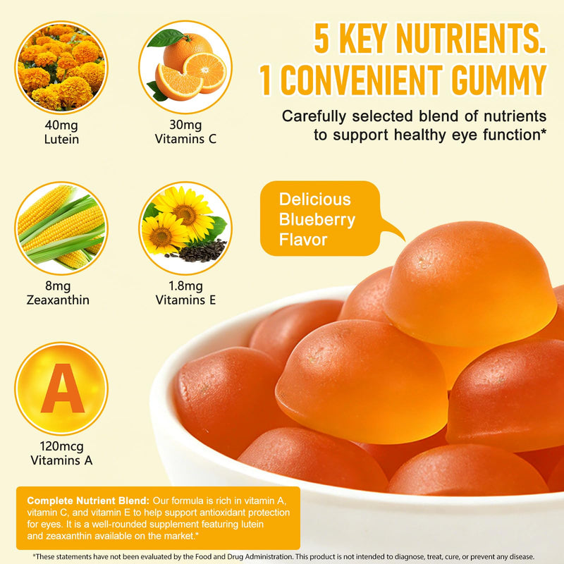 Lutein and Zeaxanthin Supplement  40 mg Lutein & 8 mg Zeaxanthin Eye Vitamins with Vitamins C, E, Zinc, Omega-3 & CoQ10 for Blue Light Protection 60 Gummy