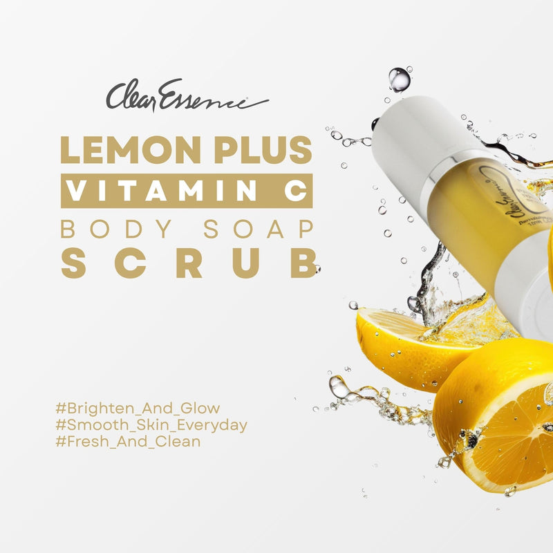 Clear Essence Lemon Plus Vitamin C Body Soap Scrub, Skin Brightening Lemon Soap Bar with Natural Exfoliant, Dark Spot Remover, Even Tone Body Wash, Face Cleanser for All Skin Types, 5 Oz
