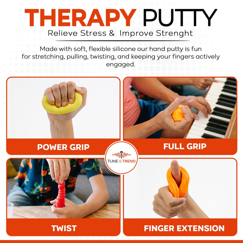 [Australia] - Tune & Trend Therapy Putty for Kids and Adults | Physical Exercise Putty Hand Exerciser for Grip Strength | Therapeutic Putty for Hand Therapy | Stress Relief Therapy Putty Kit 4 Strengths 3oz Each 