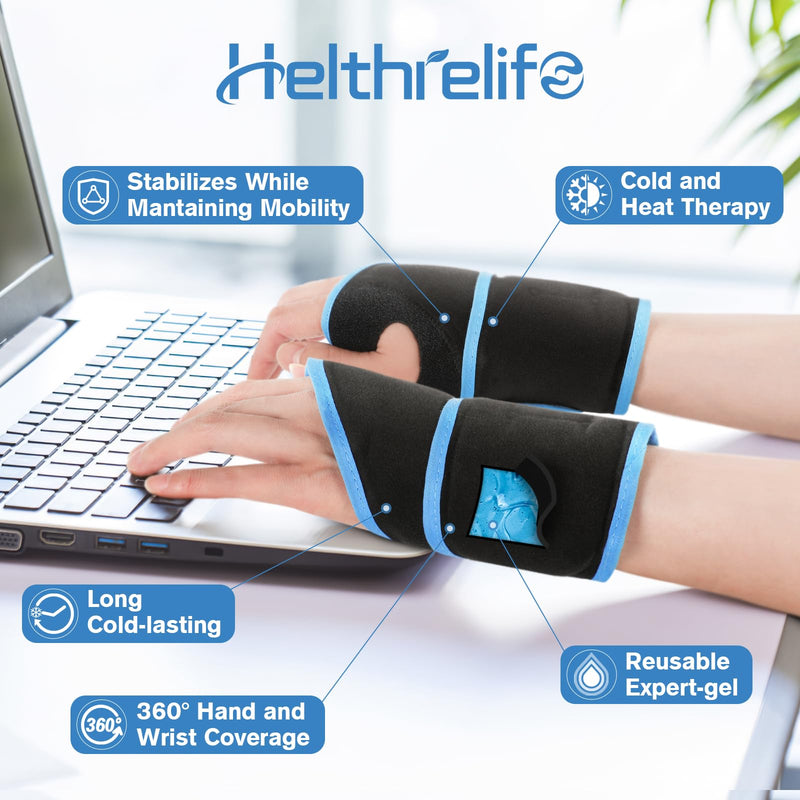 [Australia] - Wrist Ice Pack for Carpal Tunnel Relief, 2 Gel Packs, Hot Cold Compression Bandage for Hand Wrist Injuries, Reusable, Achilles Tendonitis 