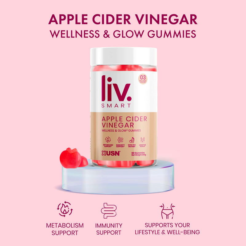Apple Cider Vinegar Gummies (60 Count) from Liv.Smart By Usn — Vegan Friendly Acv Gummies with ‘The Mother’— Fights Fatigue with Vitamin B12 and Folic Acid Complex