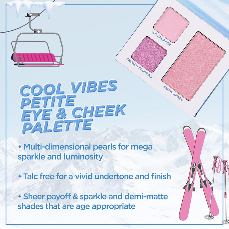 [Australia] - Petite 'n Pretty Sparkle Storm Makeup Gift Set for Kids, Tweens and Teens - Cool Vibes Eye & Cheek Palette, Brushes, 10K Shine Lip Gloss, Sparkly Ever After All Over Glitter in Blue Sherpa Bag 